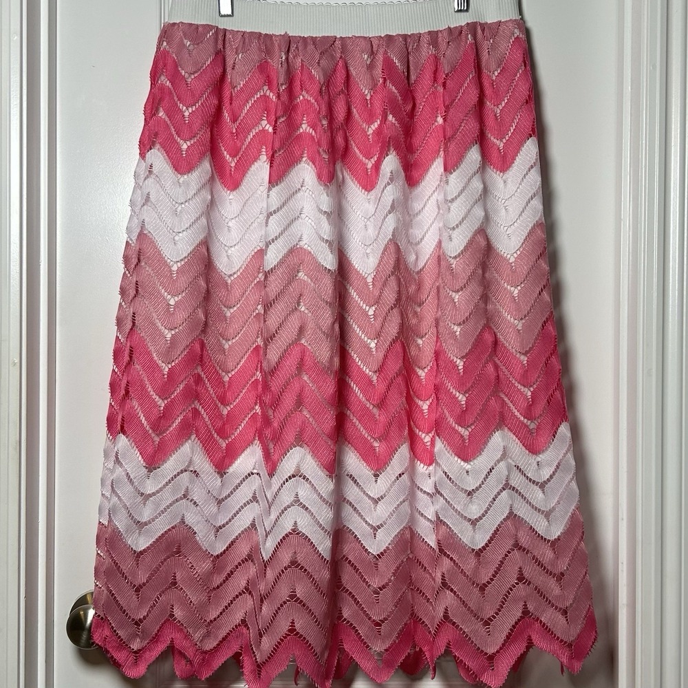 Ana & Rose Pink Ombré Chevron Lace Lined Midi Skirt Coquette Garden Party Style